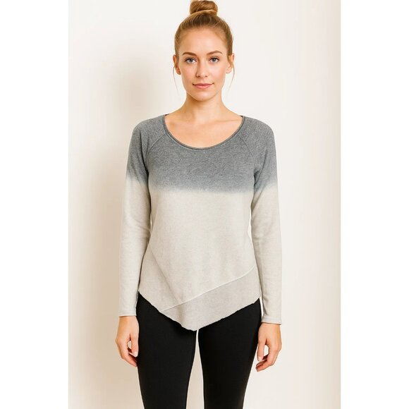 Gilded Intent Ombre Gray & White Sweatshirt Asymmetrical Hem Long Sleeves Womens - Picture 1 of 9